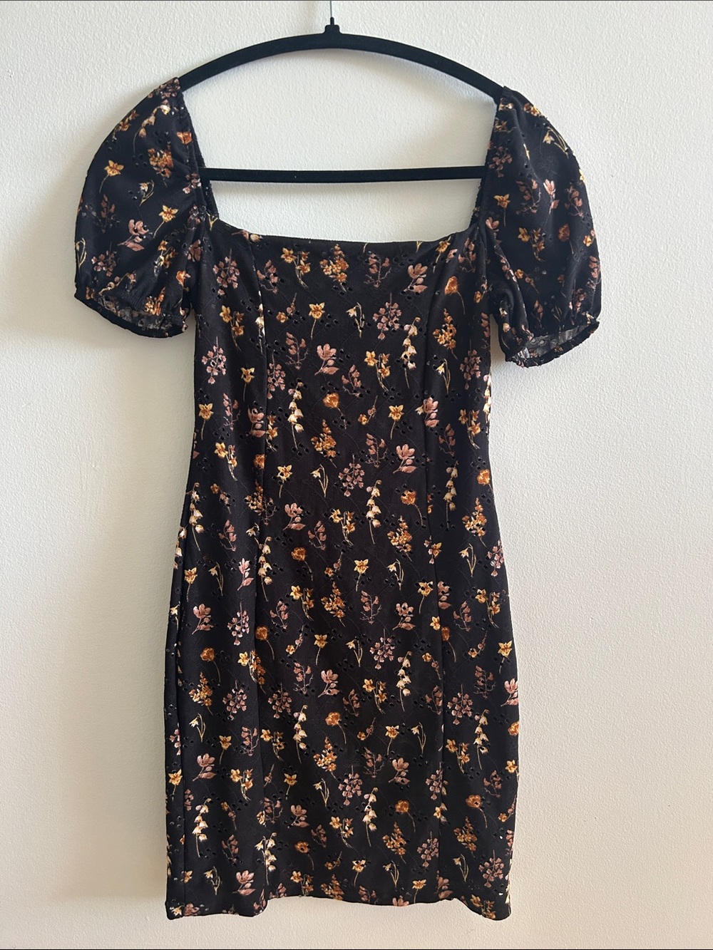 Floral Puff-Sleeve Square Neck Mini Dress